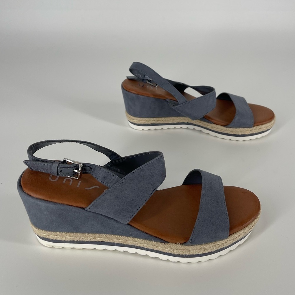 Unisa Women's 9M Blue Denim Like Wedge Sandal Shoe Cute Summer Desinger (SB1#3)